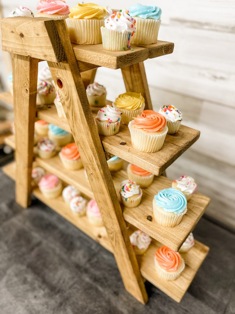 Cupcake Ladder Stand Tiered Cupcake Stand Wood Wedding Party Etsy