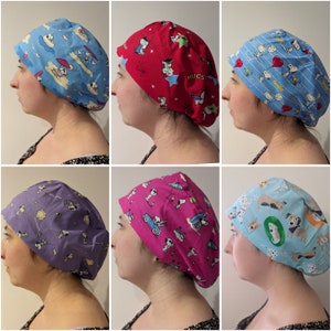 Theatre Scrub Hats Cotton Snoopy Dog Cartoon Puppy Vet Animals NHS Black Blue Purple Pink Green