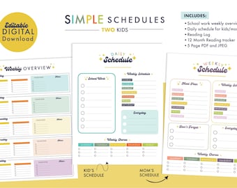 Editable Simple Homeschool Schedules (Two Kids)