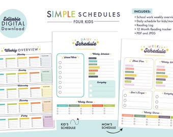 Editable Simple Homeschool Schedules (Four Kids)