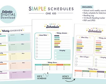 Editable Simple Homeschool Schedules (One Kid)