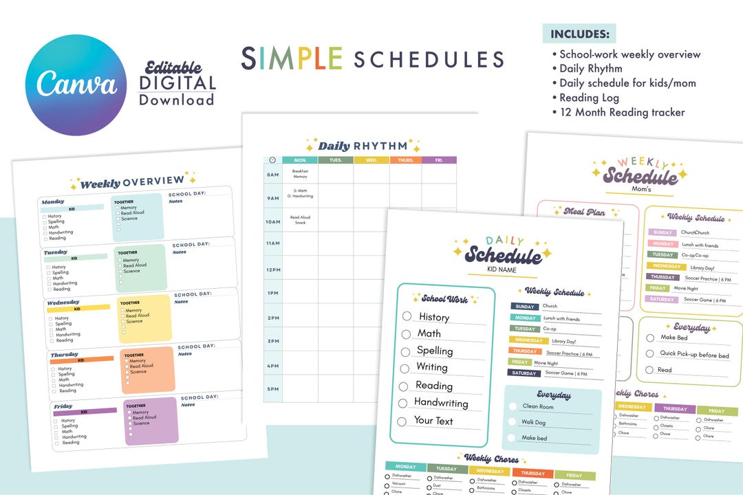 Simple Schedules for Homeschool Planning Editable in Canva! - Etsy