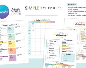 Simple Schedules for Homeschool Planning Editable in Canva!