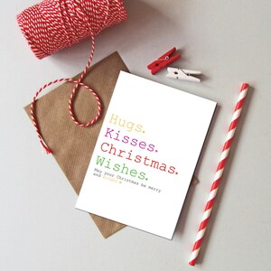 Kerstwensen kaart of pack - Kerst kussen kaart - Leuke kerstkaart - Kleurrijke kerstkaart - Kerst kussen vakantie kaart