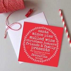 Cartões de Natal divertidos - Pacote de 5 cartões de Natal - Cartões festivos - Pacote de cartões de Natal - Cartões de coisas de Natal favoritas -