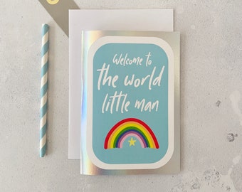 New baby boy card - Welcome little man card - baby boy card - Blue baby boy card - New baby arrival card -