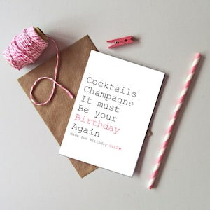 Cocktails Birthday card - Female Birthday card - Friend Birthday card -  Champagne lover Birthday card - general female birthday card