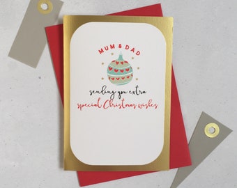 Mum and Dad Christmas card - Christmas card for Mum and Dad - Happy Christmas Mum & Dad card - Family Christmas card - Gold foil xmas card