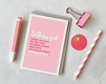 Birthday girl card - Birthday card for her - Female Birthday card - pink girly birthday card - Modern birthday card - Friend card