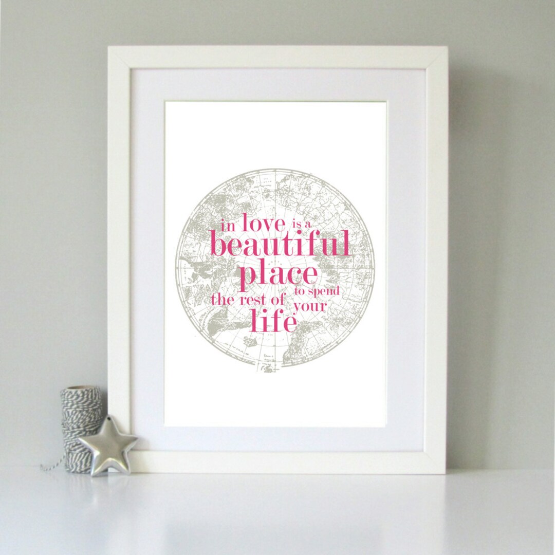 Vintage Map Print Love Map Print in Love is a Beautiful Place Art Print ...