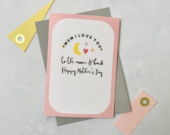 Happy Mother's day card - Love you to the moon and back Mum - To the best Mum - Car for Mum on Mother's day - Cute  Mother's day card