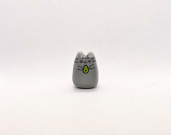 Pusheen the Cat Fat Gray Kitty Avocado Food Figure Statue Figurine Chibi Kawaii Terrarium Decor