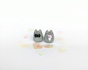 Pusheen the Cat Gray Wedding Cake Topper Couple Figure Custom Order