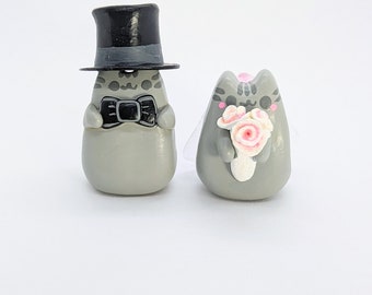Pusheen the Cat Gray Wedding Cake Topper Couple Figure Custom Order
