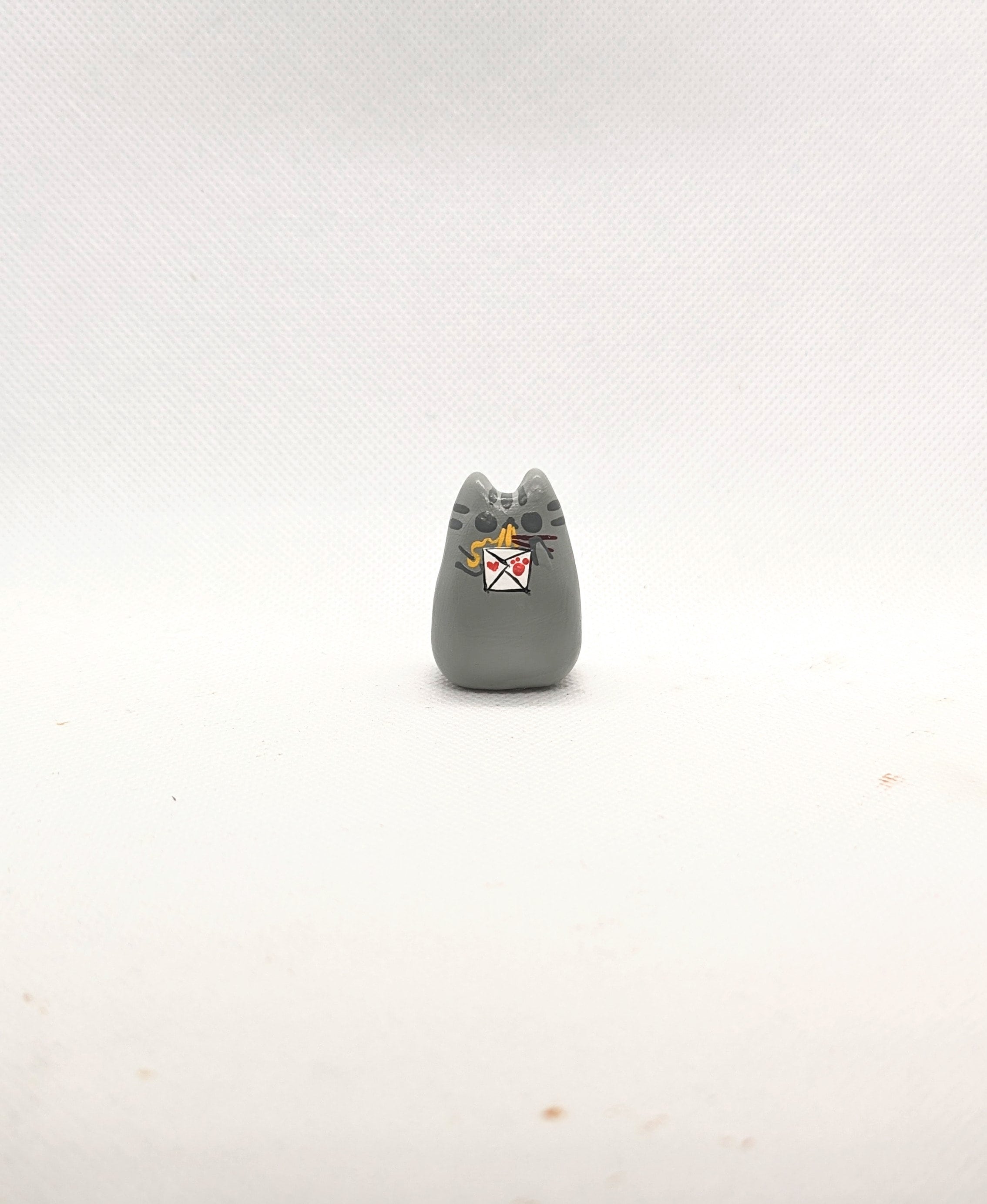 Pusheen the Cat Fat Gray Kitty Chinese Food Take Out Box Noodles Ramen Figure Statue Figurine Chibi Kawaii Terrarium Decor