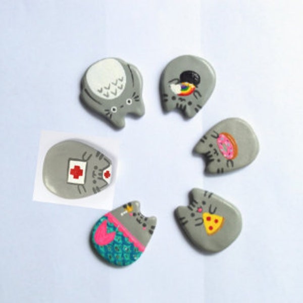 Pusheen the Cat Inspired Fat Gray Kitty Reel Badge Work ID Made to Order Nurse Mermaid Donut