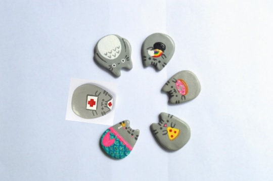 Pusheen the Cat Inspired Fat Gray Kitty Reel Badge Work ID Made to