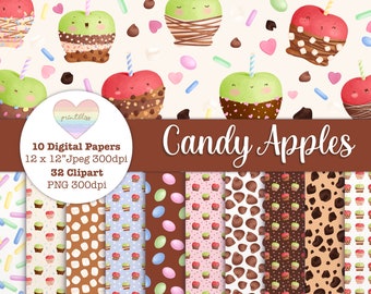Candy Apples Clipart and Digital Paper Bundle