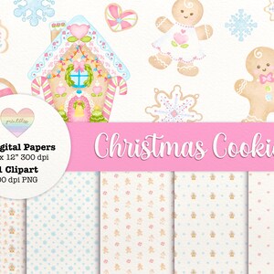 Galletas navideñas de pan de jengibre Clipart y paquete de papel digital