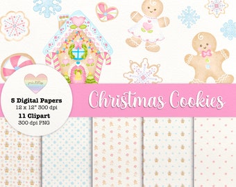 Gingerbread Christmas Cookies Clipart and Digital Paper Bundle
