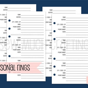 Printed Personal Size Contact Inserts