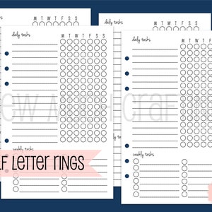 Printed Half Letter Size Weekly Checklist