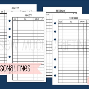 Printed Personal Size Bill Pay Checklist Inserts