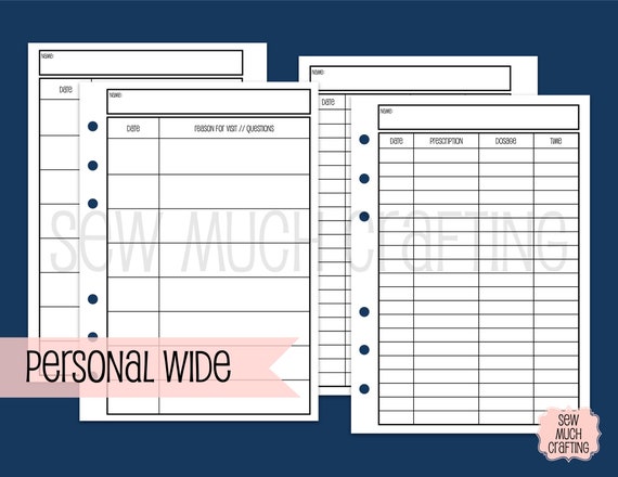 Printed Personal WIDE Doctor Visit and Medicine Trackers | Etsy