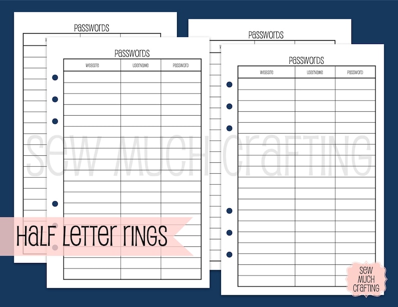 Printed Half Letter Size Password Inserts image 1