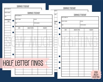 Printed Half Letter Size Savings Trackers