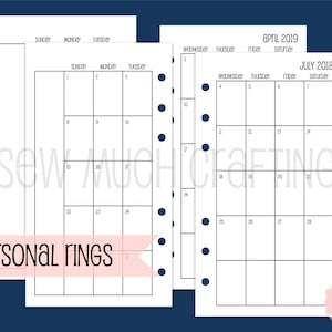 Printed Personal Size Month on Two Pages (SUNDAY-SATURDAY)