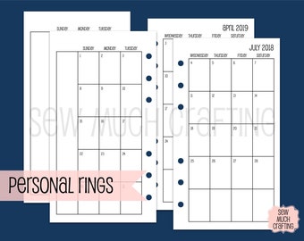 Printed Personal Size Month on Two Pages (SUNDAY-SATURDAY)