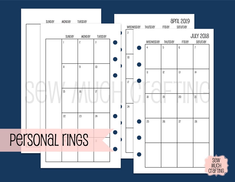 Printed Personal Size Month on Two Pages SUNDAY-SATURDAY image 1