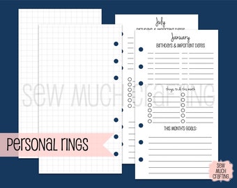 Se imprime el mes de tamaño personal de un vistazo planeando inserciones