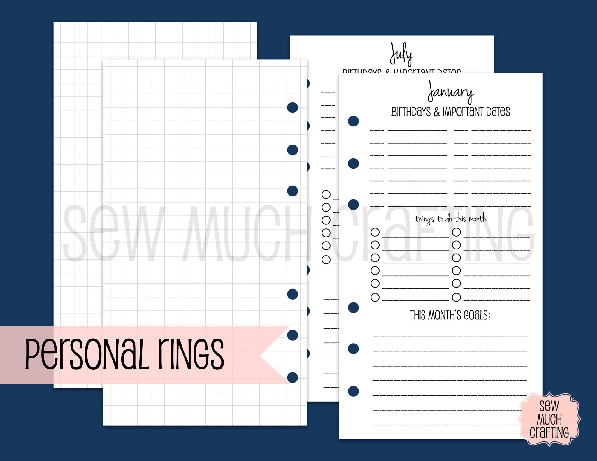 Personal Size Yearly Glance Insert Printed Personal Size 