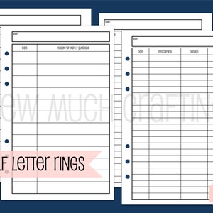 Printed Half Letter Size Doctor Visit and Medicine Trackers