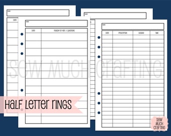 Printed Half Letter Size Doctor Visit and Medicine Trackers