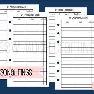 Printed Personal Size Online Purchase Trackers