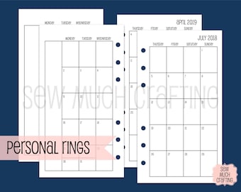 Printed Personal Size Month on Two Pages (MONDAY-SUNDAY)