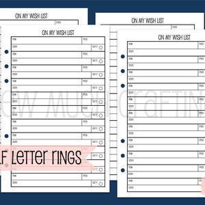Gedruckte Wunschliste im halben Letter-Format