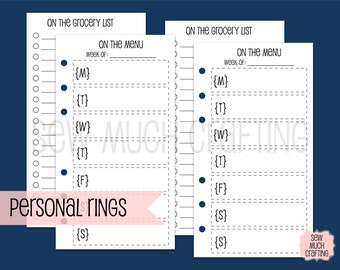 Printed Personal Size Meal Planning & Grocery List Inserts