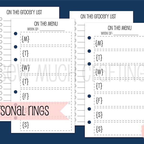 Printed Personal Size Meal Planning & Grocery List Inserts