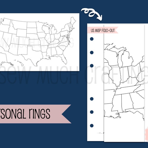 Printed Personal Size US Map Fold-Out for Rings