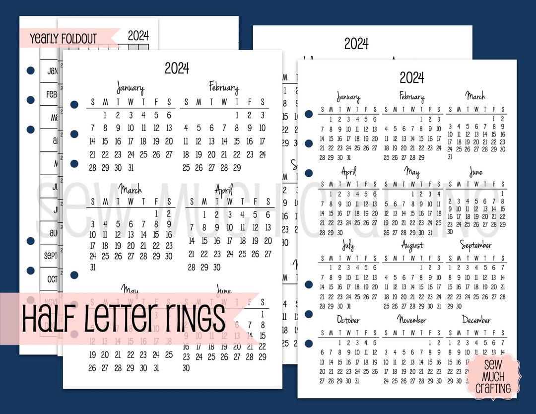 Printed Half Letter Size Yearly Calendars - Etsy