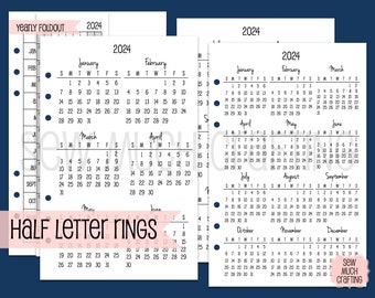 Printed Half Letter Size Yearly Calendars