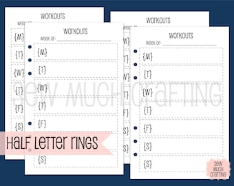 Printed Half Letter Size Workout Inserts
