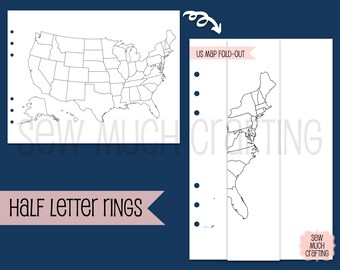 Printed Half Letter Size US Map Fold-Out for Rings