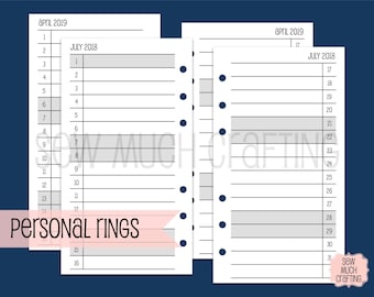 Printed Personal Size Month on Two Pages in LIST Format