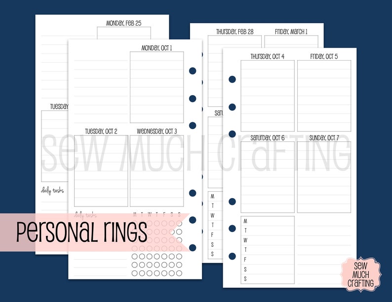 Printed Personal Size Week on Two Pages in Vertical Layout WITH Checklist image 1