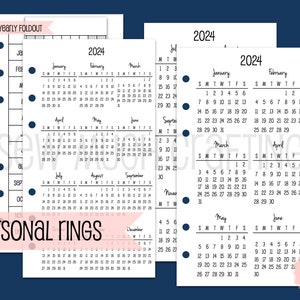 Printed Personal Size Yearly Calendars